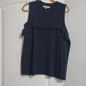 Navy Blue Cold Shoulder Ruffle Sweater